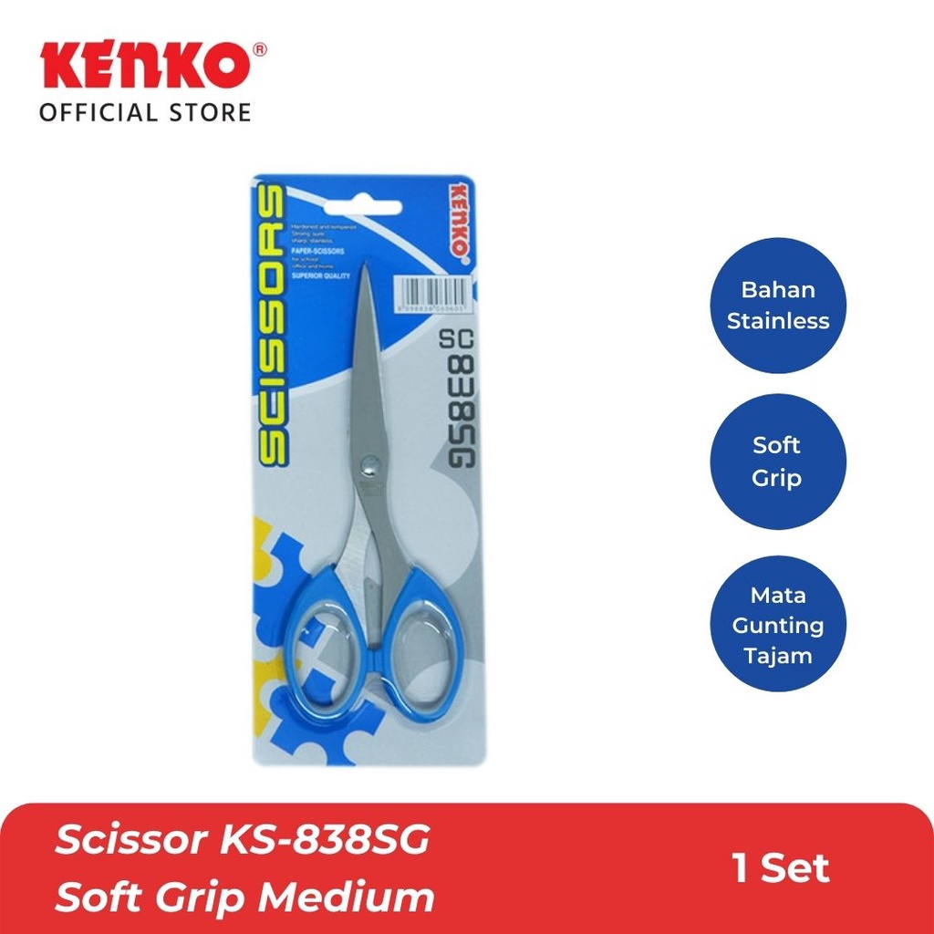 

KENKO SCISSOR / Gunting/Alat Pemotong Kertas KS-838SG Soft Grip Medium