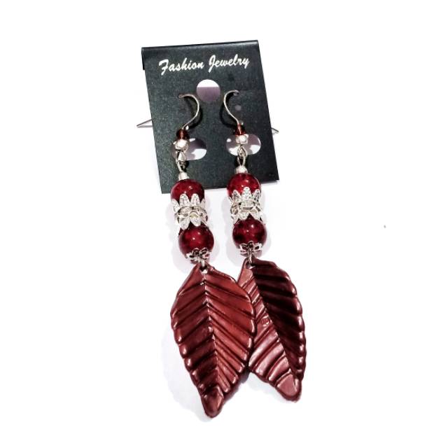 Belle Maroon Leaf Earrings | Anting Hooks