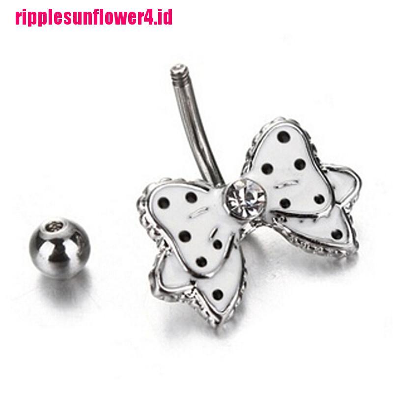 Anting Tindik Perutpusar Model Pita Motif Polkadot Hitam Putih Untuk Wanita