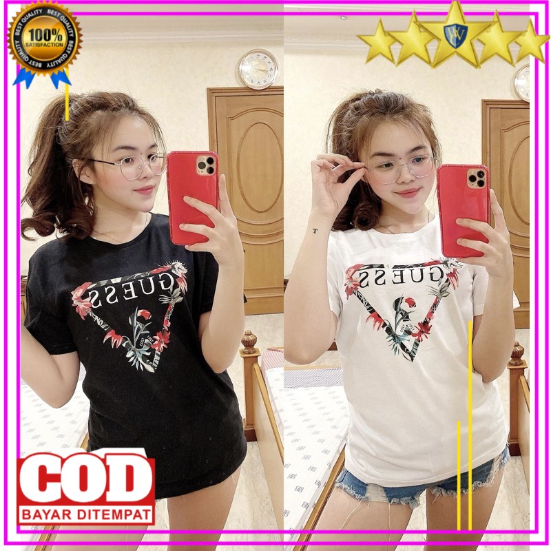 CUANATION KAOS WANITA PREMIUM COMBED 30S GUESS SUMMER BAJU ATASAN CEWEK MURAH COD ORIGINAL OBLONG