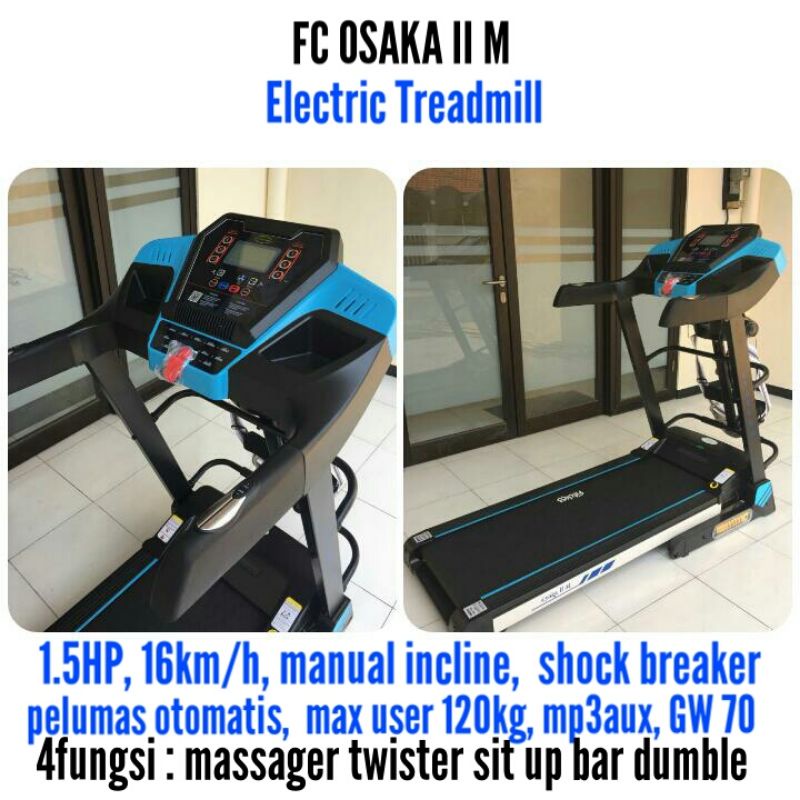 Treadmill elektrik FC Osaka II M alat olahraga fitness