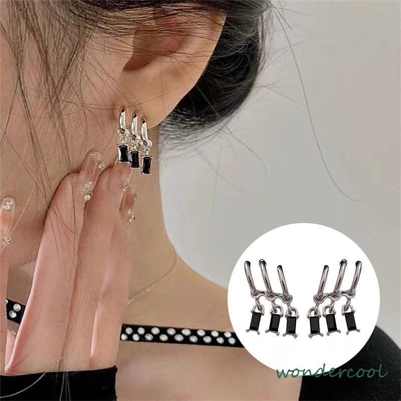 Anting Pejantan Zirkon Gelap Wanita Manis Keren Gaya Niche Design Personality Earrings-Won