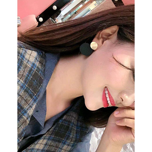 LRC Anting Tusuk Fashion Red Round Stitching Earrings D27865