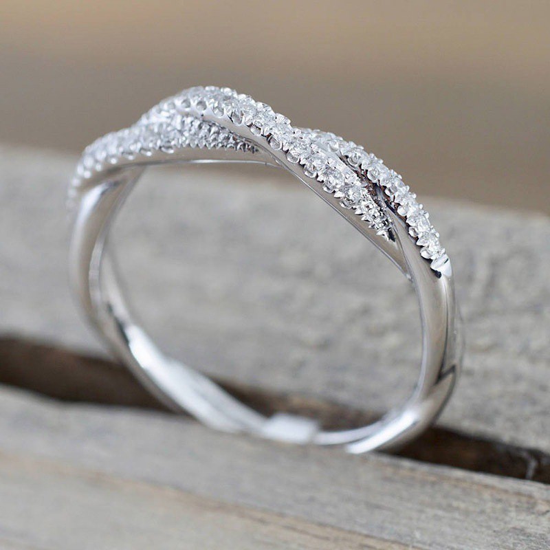 Cincin Sterling Silver 925 Model Lilit Dengan Cubic Zirconia Untuk Wanita