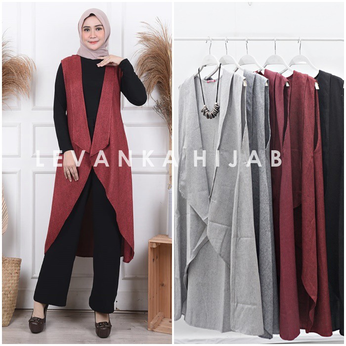 Kardigan Panjang Wanita Polos, Kardigan Muslim bahan Linen Look, Outer Hijab