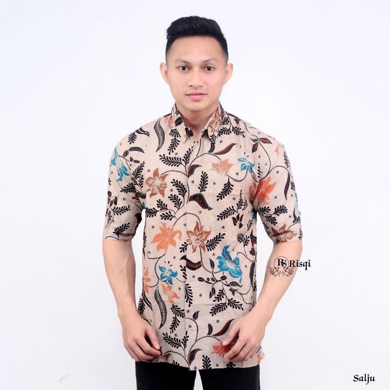 Nuku Batik - Kemeja Batik Lengan Pendek Motif Bunga Salju M L XL XXL