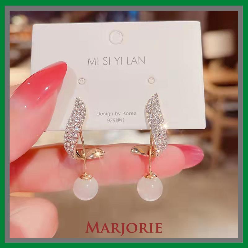 Elegan Berlian Mutiara Fashion Sederhana Temperamen Wanita Anting Rumbai Panjang-MJD