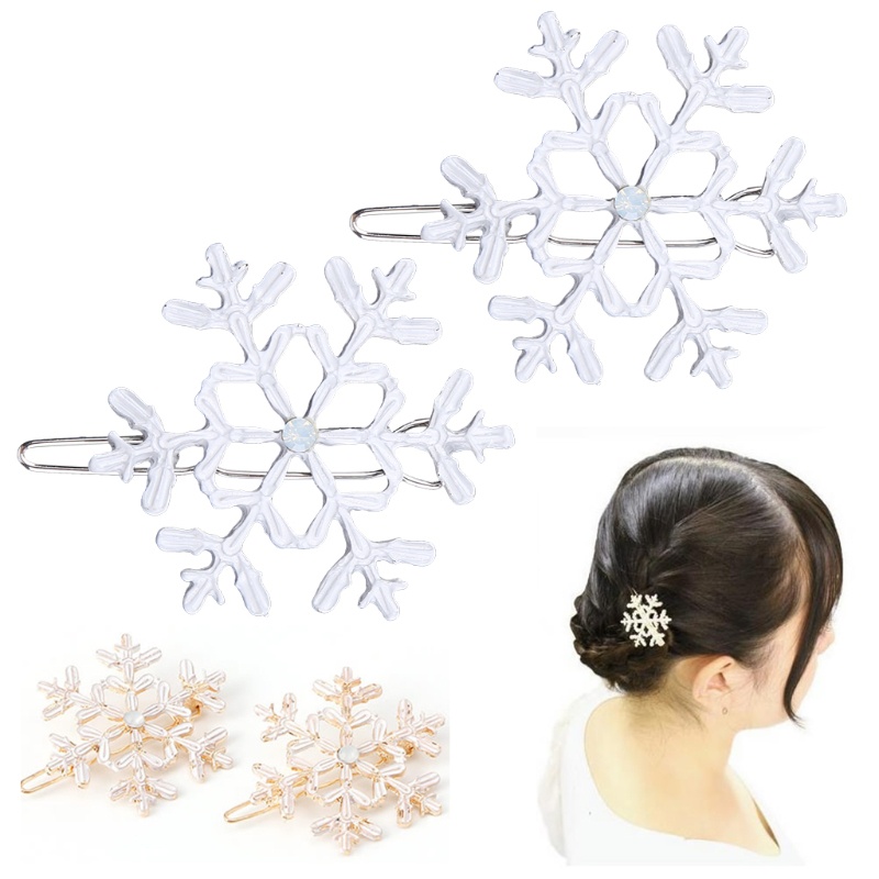 Siy 2pcs / Set Jepit Rambut Motif Snowflake Aksen Kristal + Berlian Imitasi Untuk Aksesoris Wanita