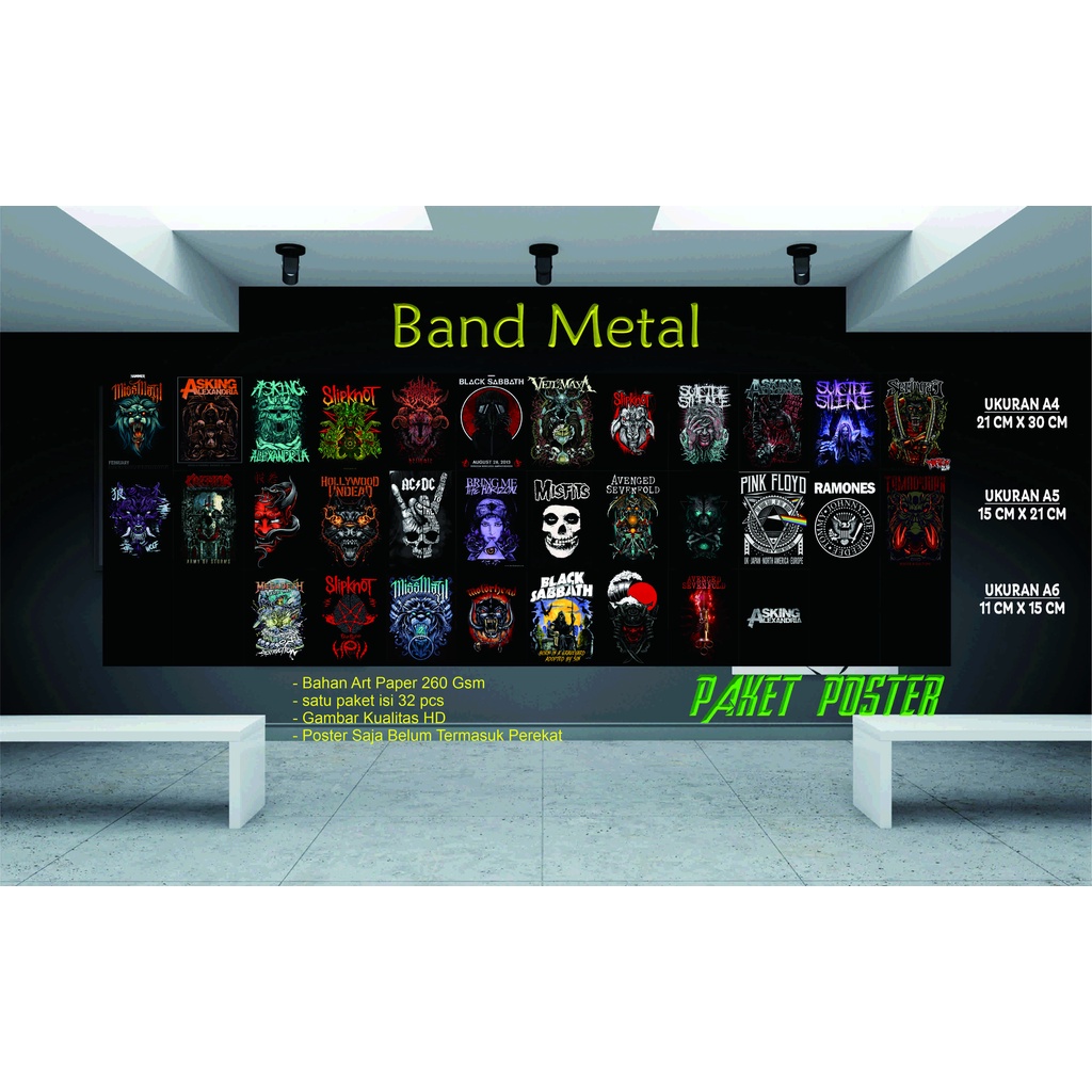 Poster Aesthetic, Poster Dinding Kamar Aesthetic, Band Metal, isi 32 Poster