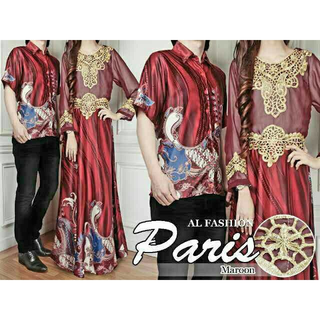 Couple Batik Sutra Paris Maroon   pakaian baju batik pasangan cowok cewek / pria wanita