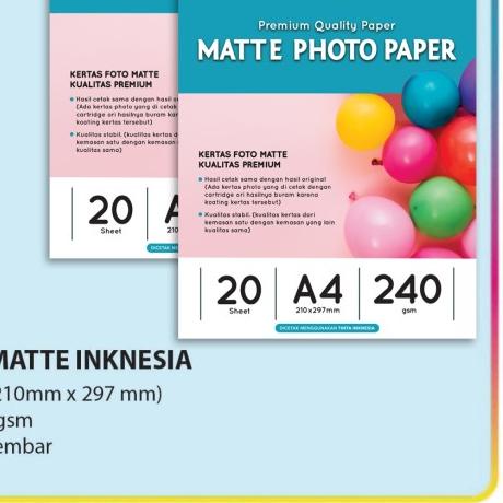 

Kertas Photo - Matte / Luster Photo Paper Inknesia A4 - Matte Satin