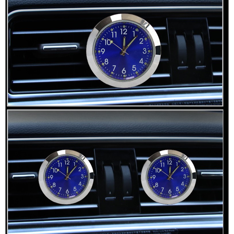 Jam Analog Premium Jepit AC Mobil Warna Gold dan Biru Glow In The Dark