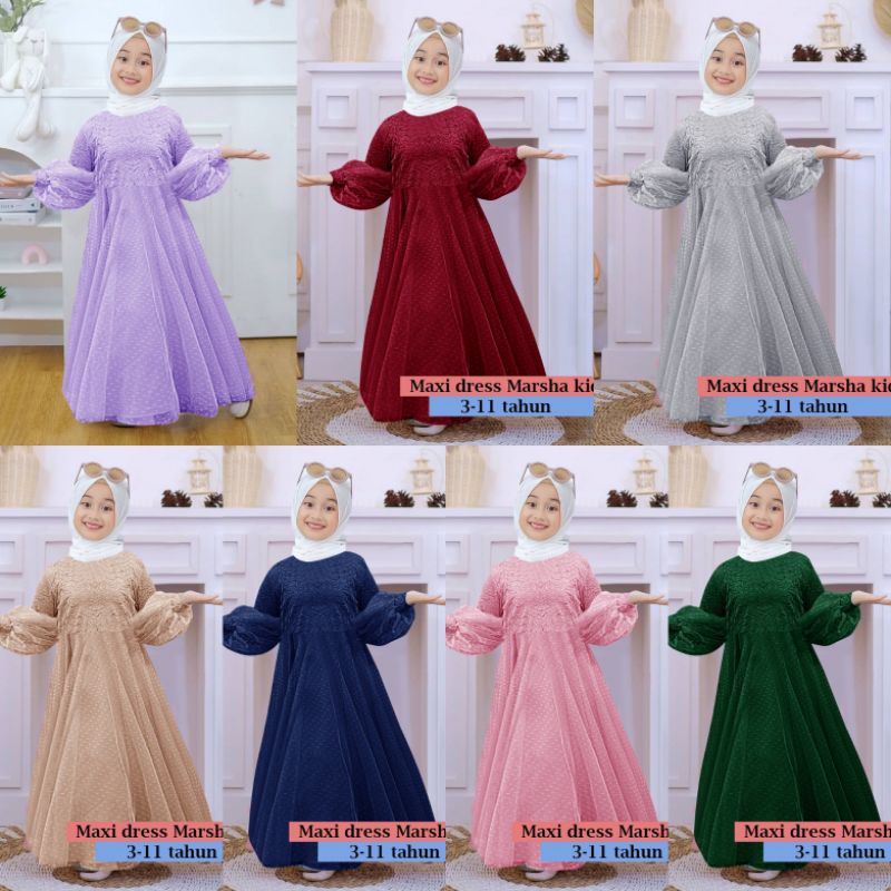 MAXI DRESS TERBARU PROMO MARSHA KID 3-11 TAHUN GAMIS ANAK BROKAT TILE DOT PREMIUM GOOD QUALITY