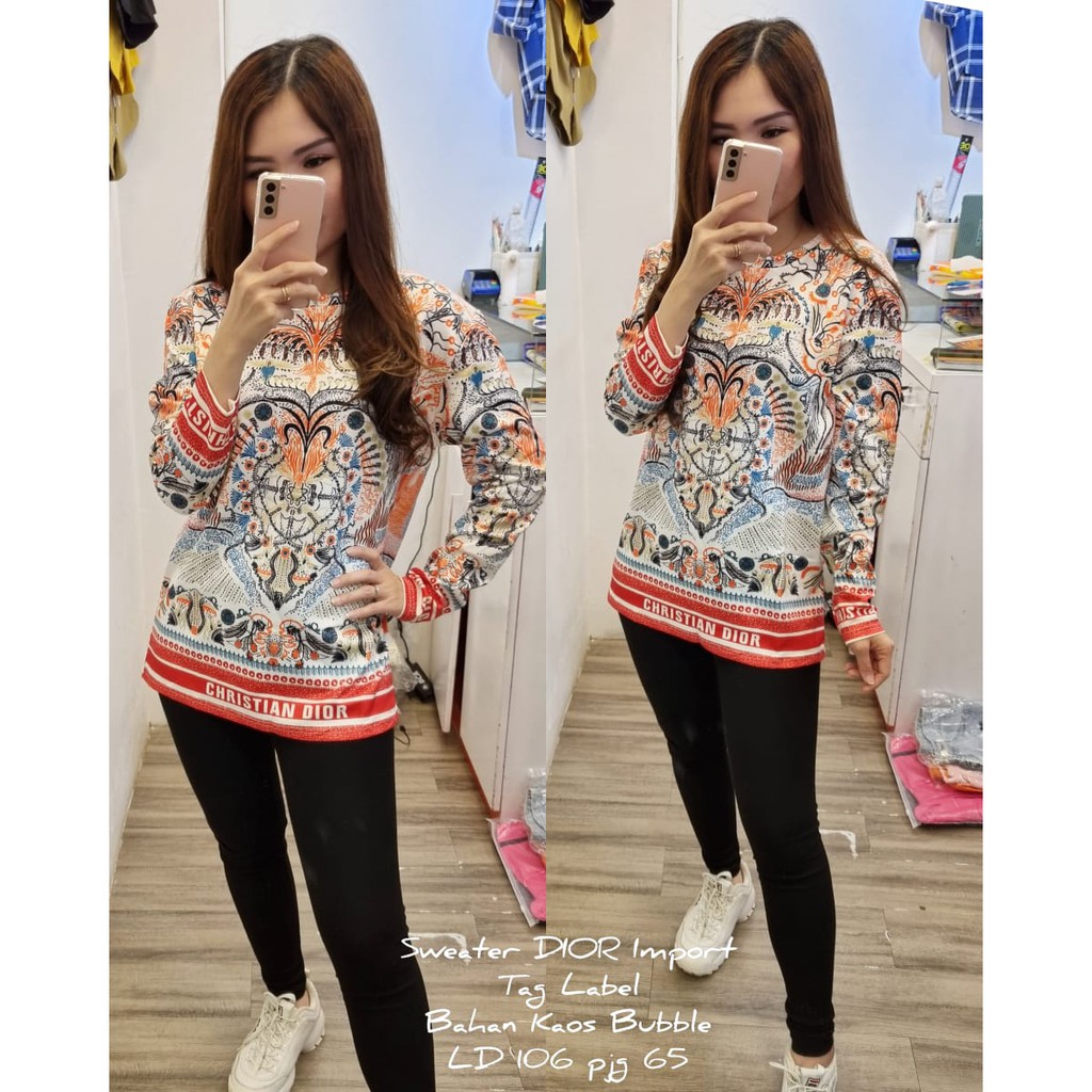 Sweater Dior' Premium Wanita Bahan Kaos Bubble Import