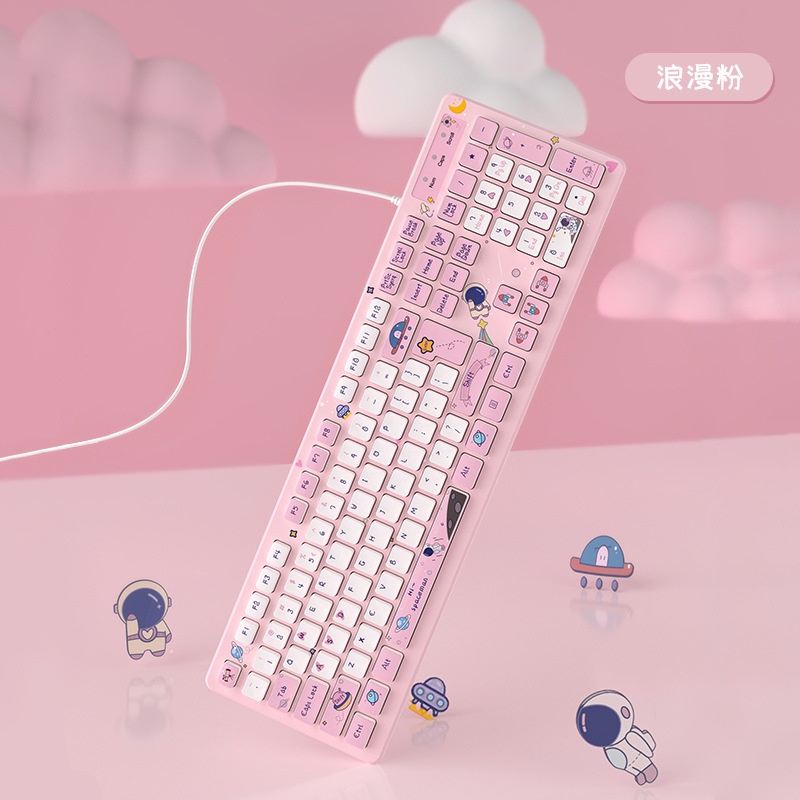 Keyboard Kabel Hening high value Desain Kartun Warna pink Untuk laptop / Kantor