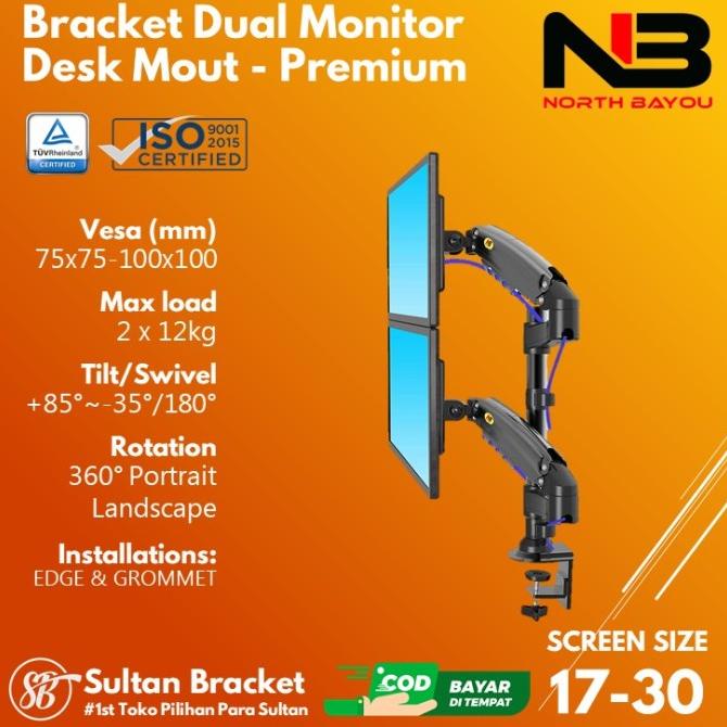 Bracket Dual TV Monitor 24 27 32 34 35 Inch Arm Stand Desk Mount