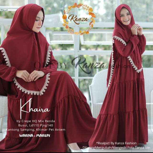Gamis syari set renda gamis syari polos gamis jumbo busui gamis original premium Khaira Ori by Kanza