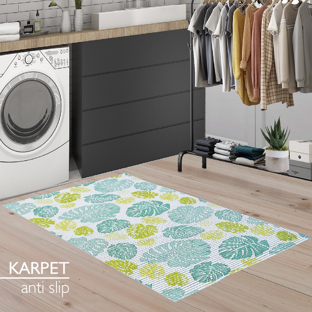 Tikar Busa PVC Kamar Mandi, Anti Slip, Keset Pintu, Tikar dapur bersih Jual Permeter-Daun Hijau