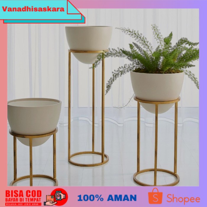 (BISA COD) 3 psc standing planter/standing pot/tanaman/kbj shop 027 - Gold