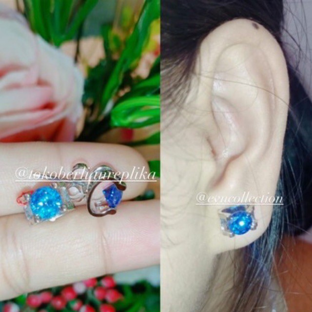 Giwang mini / anting solitaire warna / anting mata biru / anting mata hijau / anting mini premium