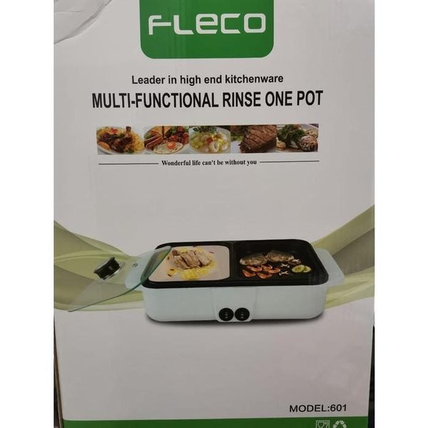 Panci Elektrik 2 In 1 Fleco 601 BBQ Dan Steamboat Peralatan Masak Mini Elektrik Baking Pot