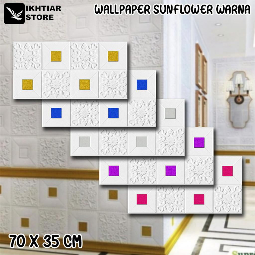 Free Stiker Glitter - Wallpaper dinding Motif Batik Sunflower Bunga - Wallfoam 3D Tembok Plafon 35 X