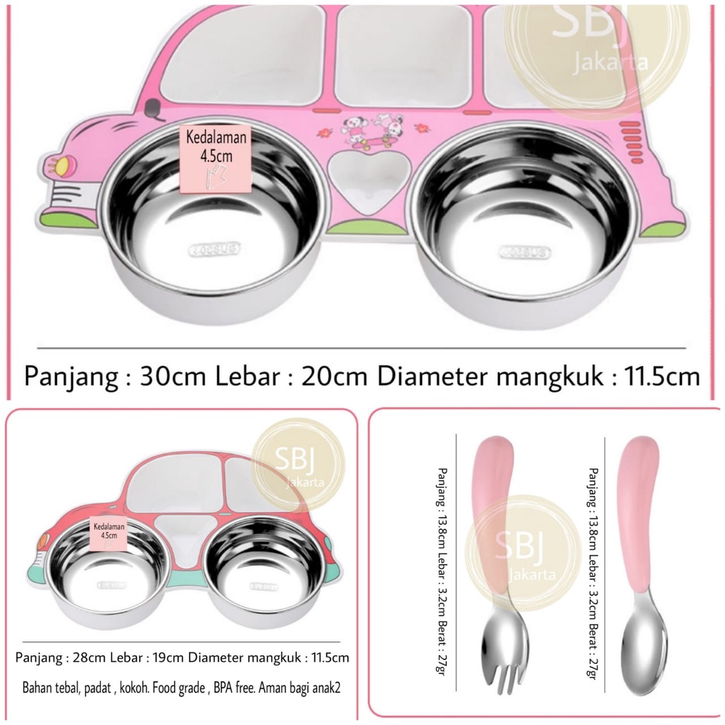 Set piring makan anak sekat bento / Kids bento plate stainless steel SUS 304