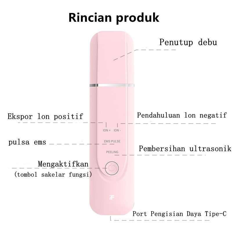 inFace alat pembersih komedo wajah Ultrasonic Ionic elektrik  Pori-Pori Kerut USB Rechargeable Skin Scrubber Wajah Mesin Pengupas Ultrasonik Ion Positif Dan Negatif Peralatan Penghilang Di Hidung Detok Pori Jerawat Pijat Kecantikan Perawatan Kulit Wanita