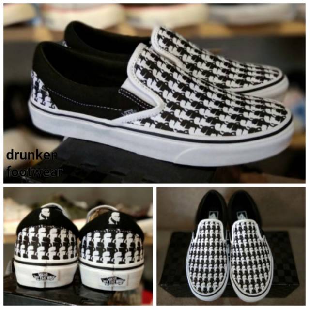 SEPATU VANS SLIP ON KARL LAGERFELD BLACK WHITE - ORIGINAL MIRROR UA - hitam putih slipon BNIB