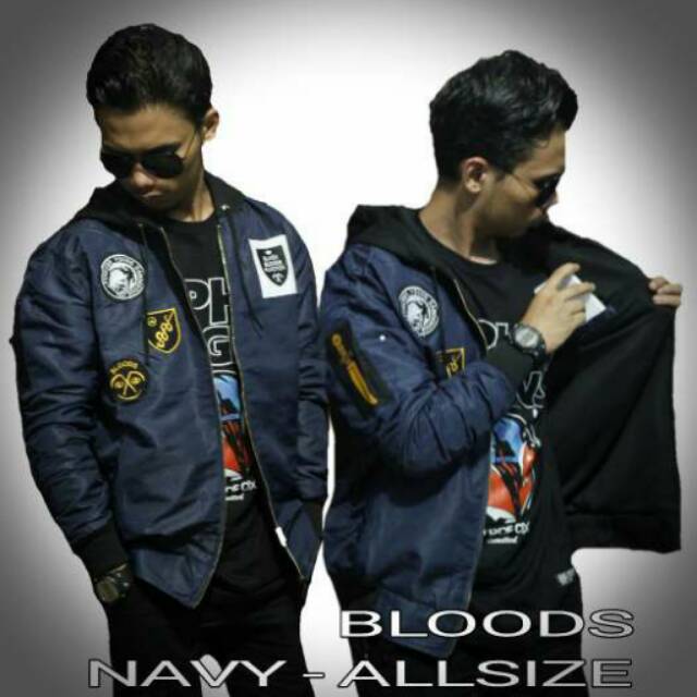 Jaket bomber pria bermotif bordir