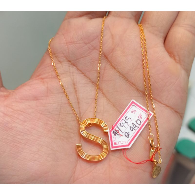 Kalung huruf emas asli kadar 375%/8k/700%