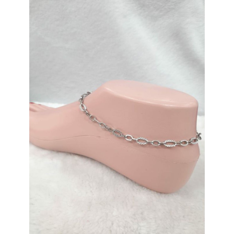 GLK975H409H gelang kaki emas putih vensi variasi plat bel white gold berat 5.550 28.8cm kadar 700