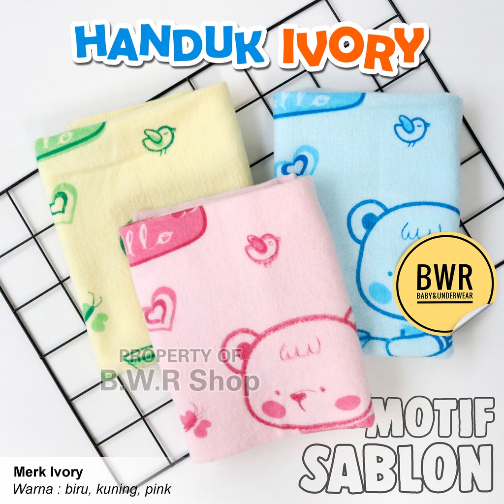 Handuk IVORY PRINT / 60x110 Handuk Bayi Newborn Bulu Kapas Lembut Sablon | Bwr