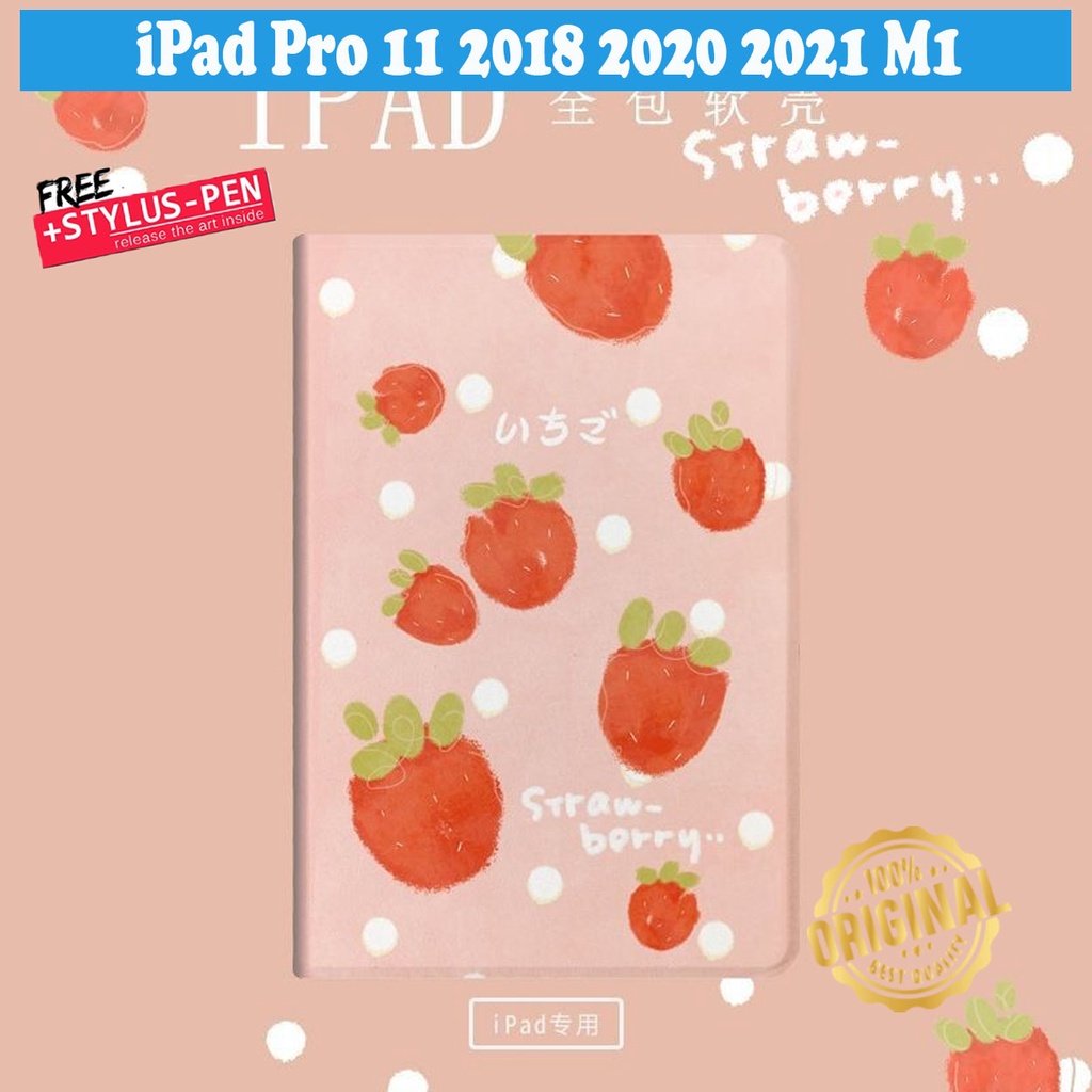 iPad Pro 11 2021 Flipcase Cover Casing Motif Strawberry Cute Case