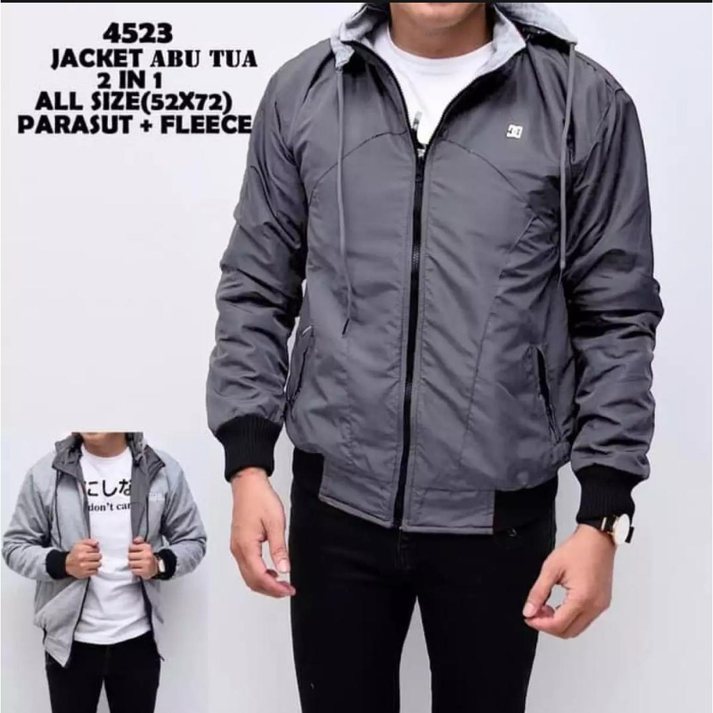 Jaket DC Pria Bolak-balik Bahan Parasut Despo Fleece Navy Abu