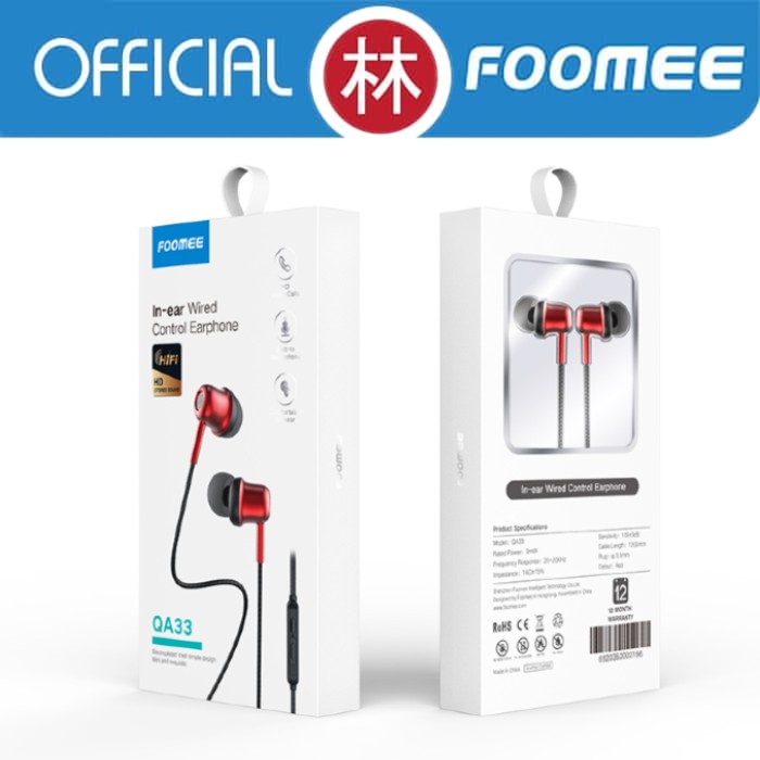 Foomee QA33 Wired Earphone In-Ear Hifi HD Stereo Sound