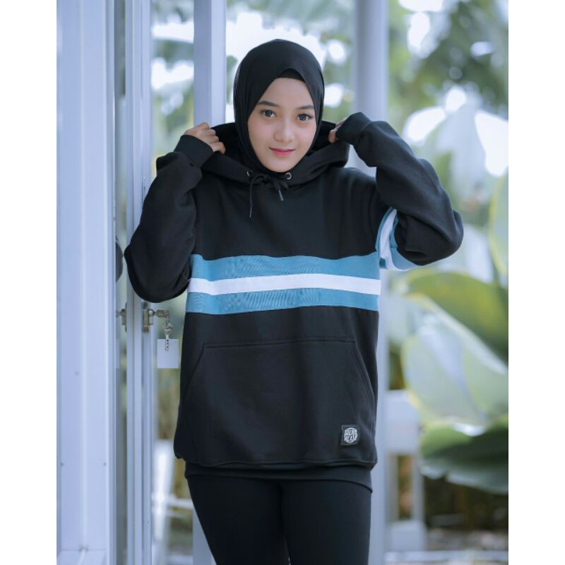 Sweater Hoodie Unisex Sweater Salviohexia Polos Sweater Kombinasi Biru Putih