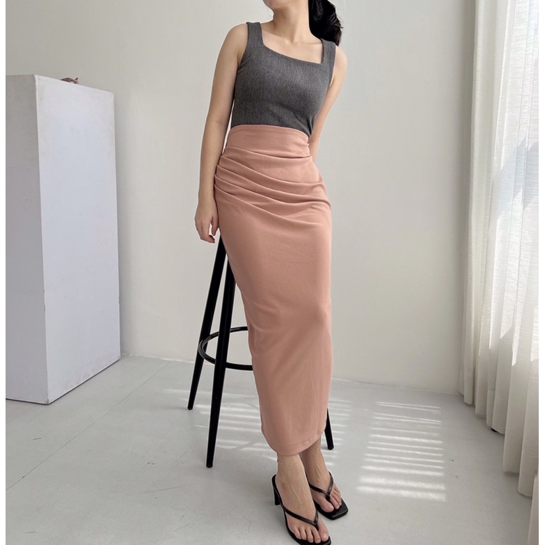 Selim Label Aria Long Skirt Rok Lilit Hijab Panjang Wrap Knit Skirt