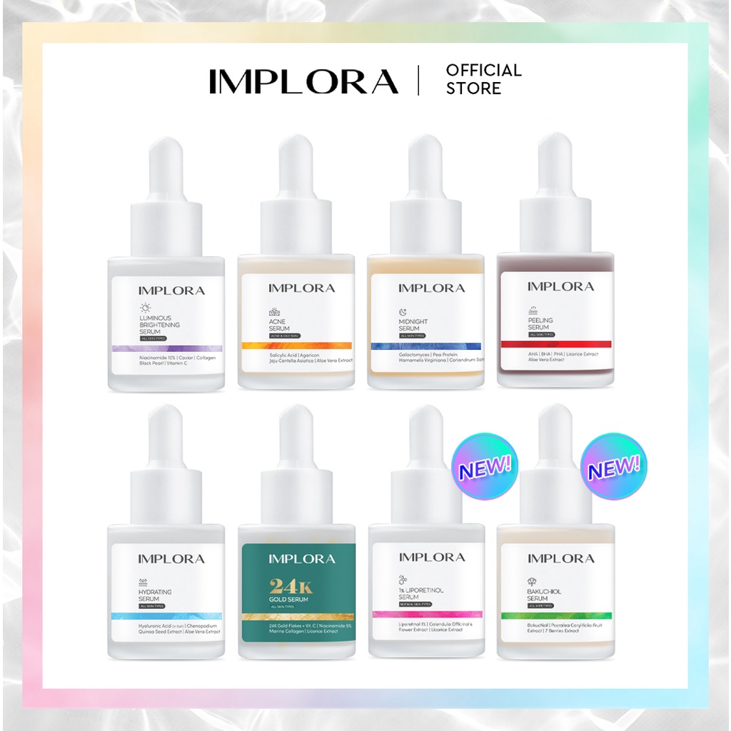 ⭐️ Beauty Expert ⭐️ Implora Serum Series - Luminious Acne Peeling Midnight Hydrating 24K |  IMPLORA PERFECT SHIELD SUNSCREEN SPF 40 PA