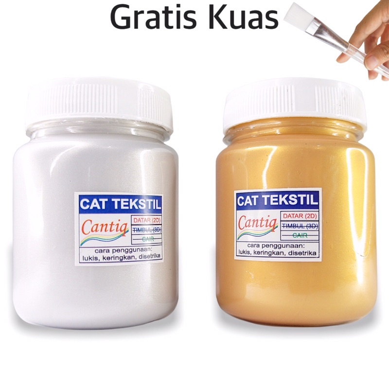 

Cat Tekstil Cantiq Gold & Silver (165ml) Premium Awet Tidak Luntur Waterproof Permanen memberi kesan mewah & elegan waterbase untuk semua jenis kain Sutra Satin Brokat Suede Ceruty Sifon Kanvas Katun Organdi Emas Perak by Ganzel Store