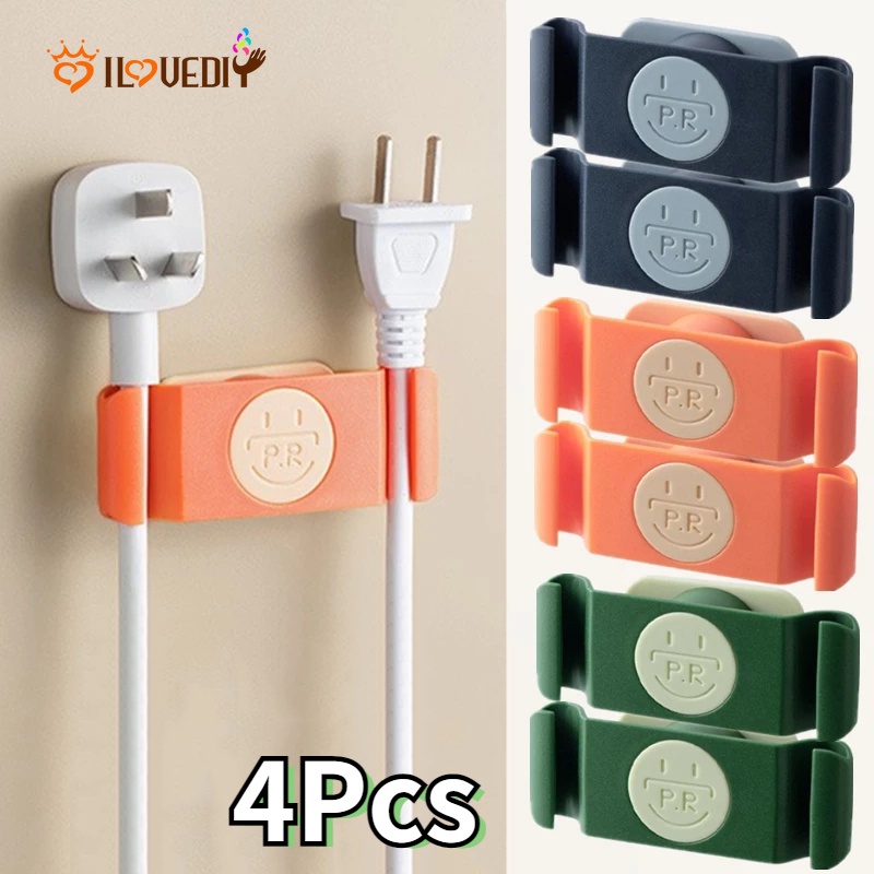 4pcs 360 Derajat° Klip Holder Power Plug Kabel Data USB Multifungsi Dapat Diputar Dengan Perekat