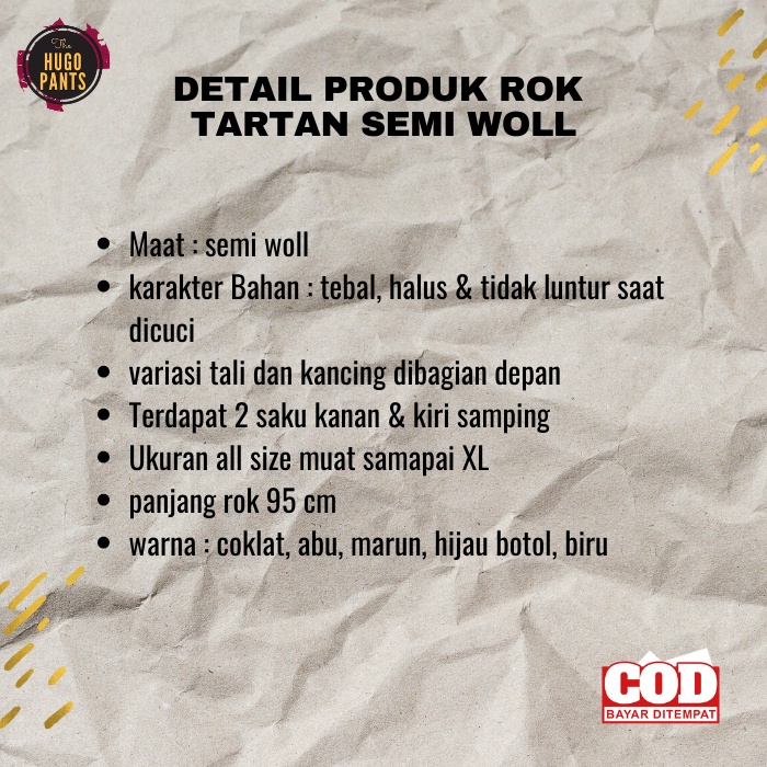 ROK TARTAN PANJANG REMPEL JUMBO KANCING DEPAN WANITA BAHAN SEMI WOLL PAKAIAN WANITA