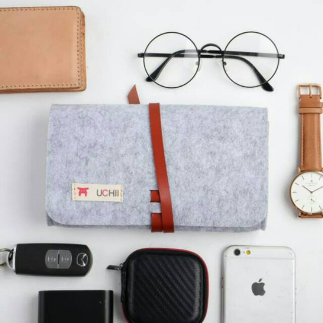 

UCHII Travel Felt Pouch Pencil Case Stationery Leather Bond
