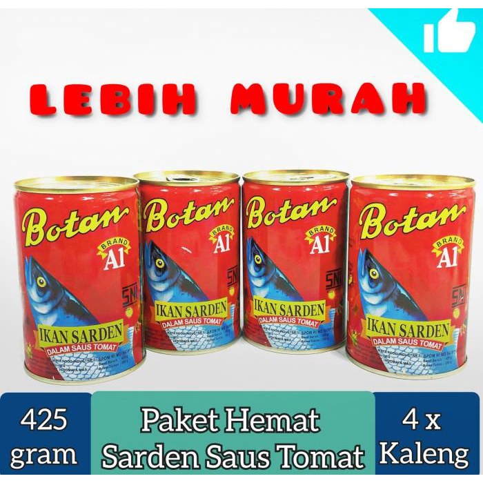 

Kaleng | Botan Sarden Besar 4 Kaleng (4X425Gr)