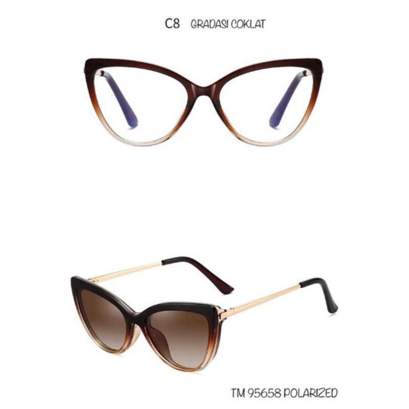 0FRAME KACAMATA WANITA CAT EYE KLIP ON LENSA ANTI RADIASI &amp; ANTI UV | KACAMATA FASHION MINUS &amp; PLUS