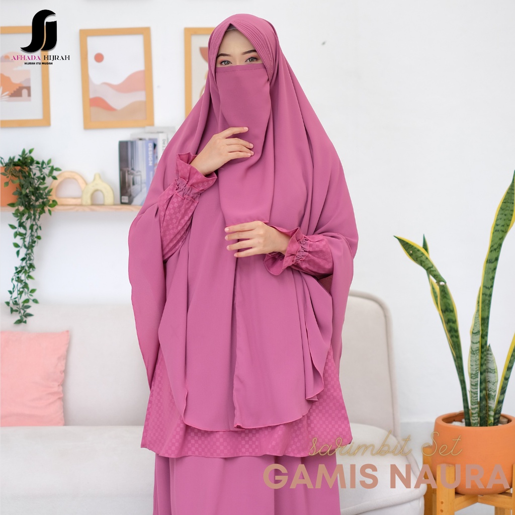 Afhadahijrah - gamis sunnah set cadar naura syari embos