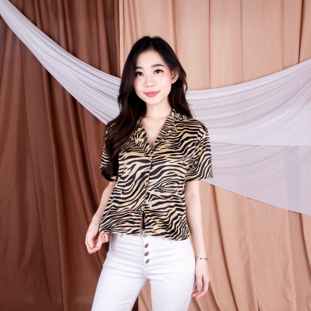 TS - PATTERN SHIRT CUTE LEOPARD//KEMEJA ZEBRA WANITA