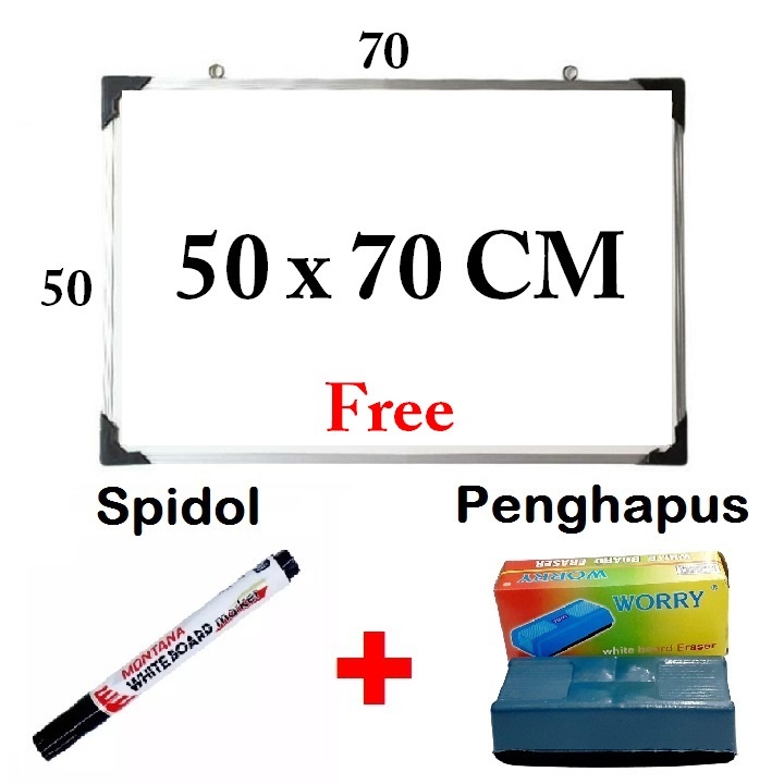 

Papan Tulis White Board 50 cm x 70 cm Free Spidol dan Penghapus