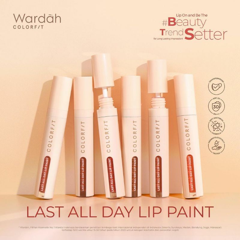 WARDAH COLORFIT LAST ALL DAY LIP PAINT 4.2 GR TRANSFERPROOF SPF 30 LONG LASTING LIP CREAM NUDE