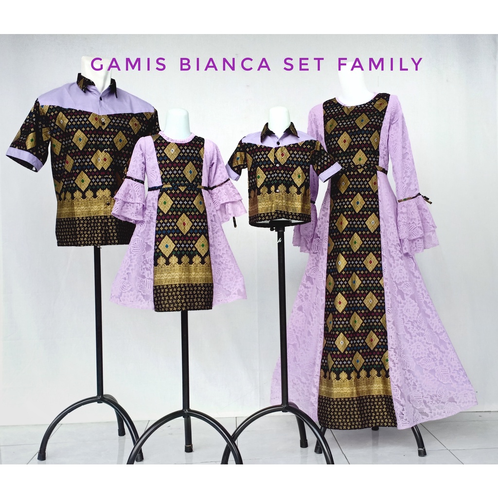 Gamis Bianca/Seragam Couple Keluarga Brukat Kombi Batik Kekinian/Baju Sarimbit Lebaran Kekinian Warn